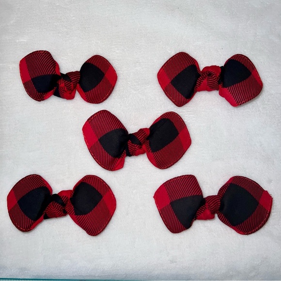 Red and Black Plaid Rockabilly Bandana Knotted Hair Bow - Picture 9 of 11